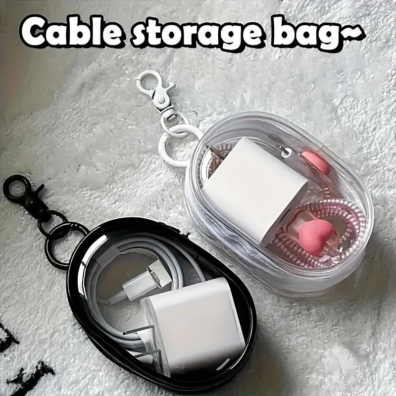 Clear Plastic Charger & Wire Organizer, 1 Count Portable Earplug Bag, Small Item Storage Bag, Protective Travel Accessories with Keychain