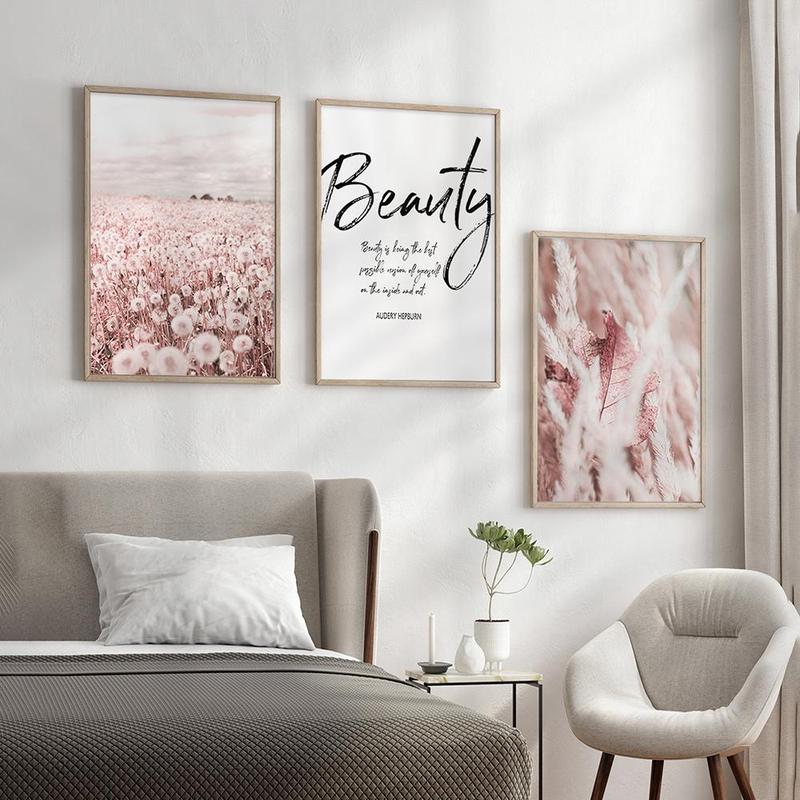 Nature & Letter Pattern Wall Art, 3 Counts set Flower Pattern Canvas Painting without Frame, Wall Art Decor for Home Living Room Bedroom