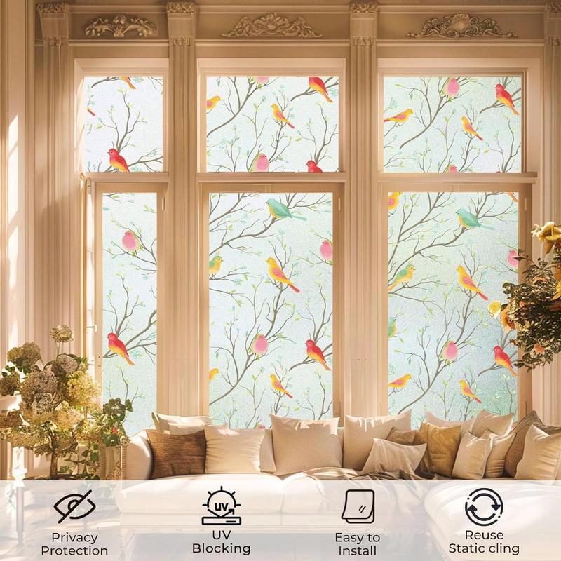 Window Privacy Film (17.5 x 78.7 Inches) - Stained Glass, Frosted Glass, Bathroom Privacy. Non-Adhesive, Heat Control & Decorative for Room. Decoration Light