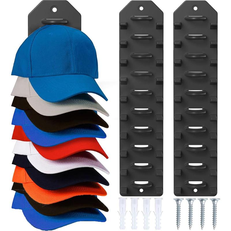 2 Pack Hat Organizer for Baseball Caps,Hat Rack for Wall, Compact Hat Storage Display Holder,Hold Up to 20 Hats,Hat Hanger Strong Adhesive Wall Drilled for Door,Bedroom,Closet