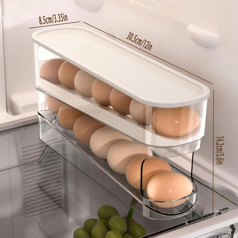 Egg Storage Box, 1 Count Double Layer Automatic Rolling Egg Holder, Space Saving Egg Organizer, Refrigerator Egg Holder, Home Organizer for Kitchen