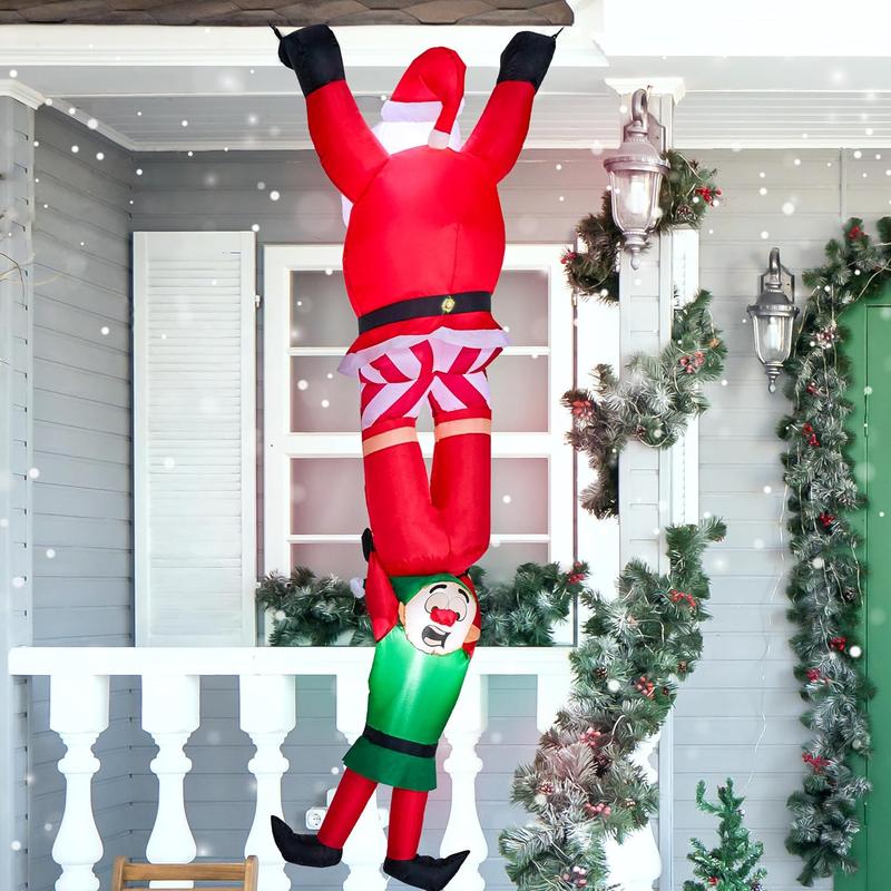 8FT Hanging Christmas Inflatables Decoration, Christmas Inflatable Climbing Santa with Falling Elf, Blow Up Inflatables with Build-in LEDs for Xmas Party Outdoor Yard Garden Lawn Decor winter decor