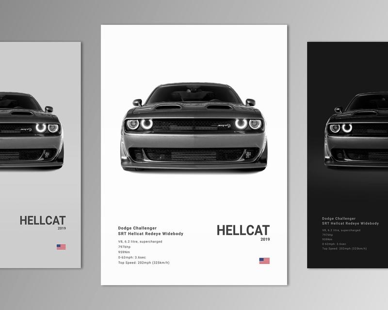 Dodge Challenger SRT Hellcat Redeye Poster No Framed Prints, Gifts For Men, Vintage Cars Posters, Car Lovers Gifts, Car Wall Art Room Decor