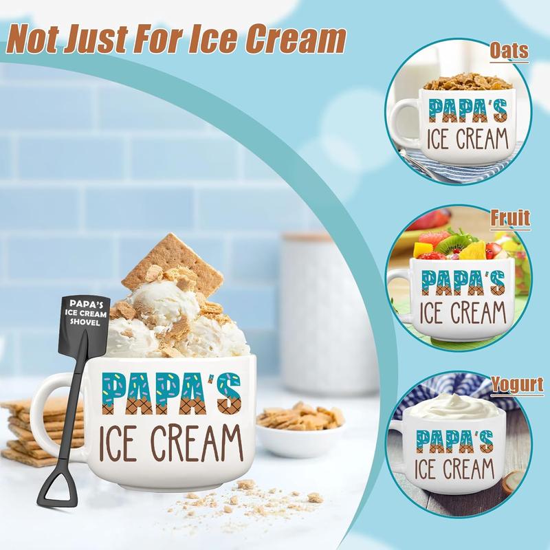 Papa Xmas Gifts from Grandkids, Papa Christmas Stocking Stuffer, Cool Papa Gift, Holidays Birthday Papa Gifts from Grandchildren, Novelty Papa Ceramic Bowl gift for Ice Cream Lover