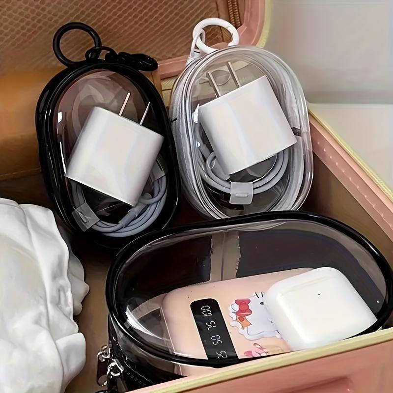 Clear Plastic Charger & Wire Organizer, 1 Count Portable Earplug Bag, Small Item Storage Bag, Protective Travel Accessories with Keychain