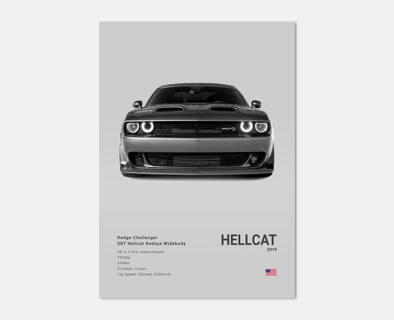 Dodge Challenger SRT Hellcat Redeye Poster No Framed Prints, Gifts For Men, Vintage Cars Posters, Car Lovers Gifts, Car Wall Art Room Decor