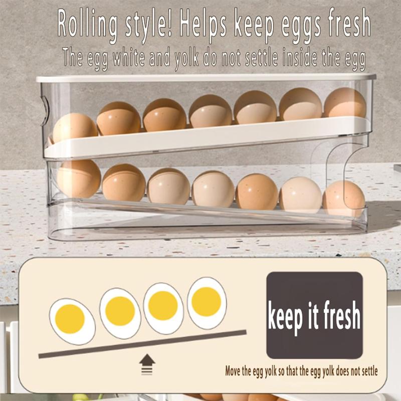 Egg Storage Box, 1 Count Double Layer Automatic Rolling Egg Holder, Space Saving Egg Organizer, Refrigerator Egg Holder, Home Organizer for Kitchen