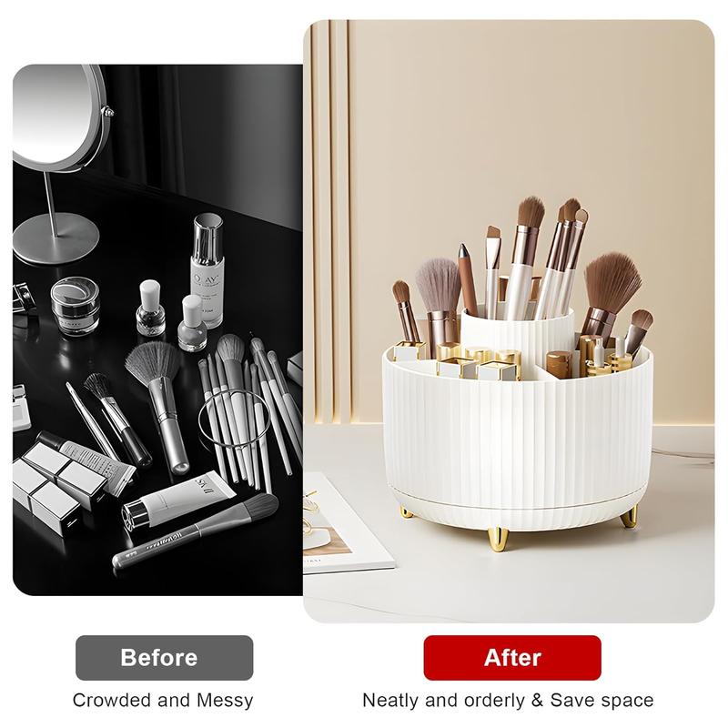 Makeup Brush Holder Organizer,360° Rotating Makeup Brush Organizer,5 Slot Make up Brushes Cup for Cosmetics, Nail Polish, Art Supply, Bathroom Vanity Desktop Organizer - White