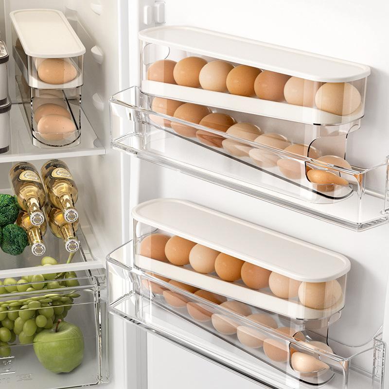 Egg Storage Box, 1 Count Double Layer Automatic Rolling Egg Holder, Space Saving Egg Organizer, Refrigerator Egg Holder, Home Organizer for Kitchen