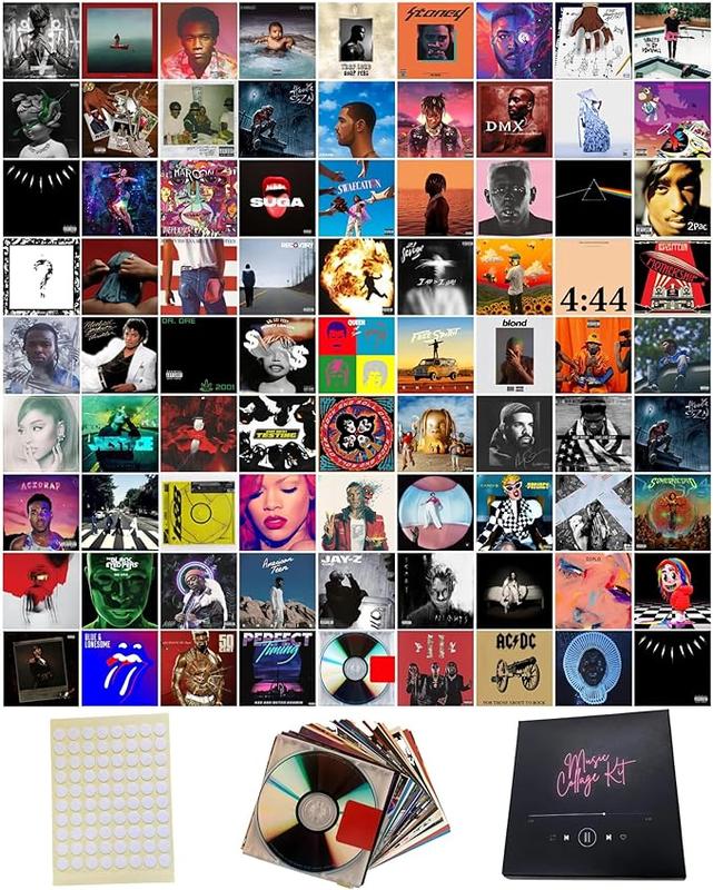 160 Pcs Album Covers | Unique Square Printed Photos 6x6 | Album Cover Posters Collage Kit | Music Posters for Room Aesthetic | Aesthetic Posters | 80 Poster Pack & 80 stickers | Album Cover Art Posters | Wall Posters