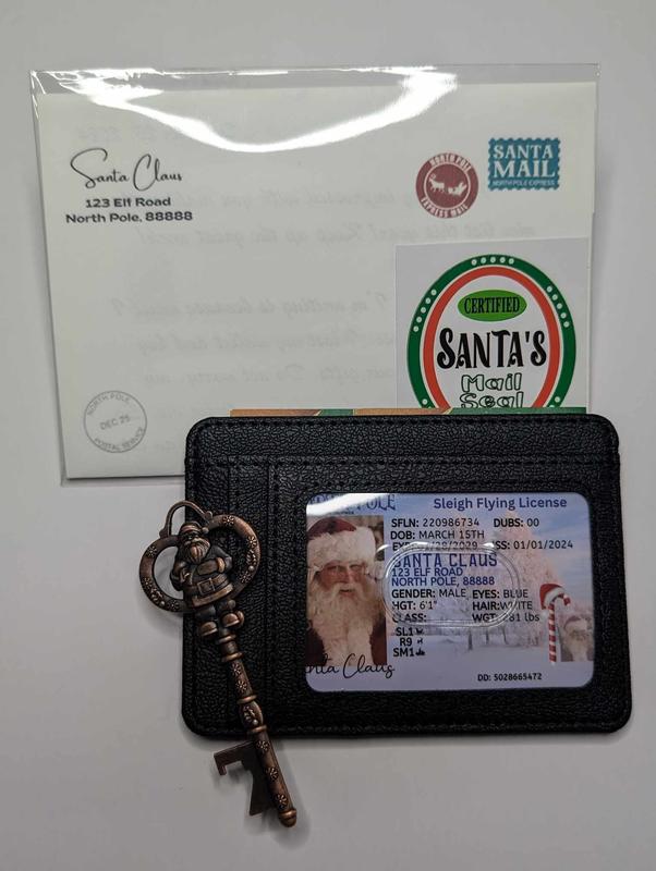 Genuine Leather White Santa’s Wallet & Key Set with North Pole Money and Receipts for Christmas Evidence christmas tree christmas elf christmas decoration christmas party Gifts