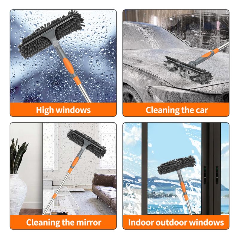 FECOOR Professional Window Squeegee Cleaner, 2 in 1 Shower Squeegee with Extension Pole, 71in Telescopic Window Washing Equipment with Rotation Head, Glass Cleaning Tools for Indoor Outdoor High Window