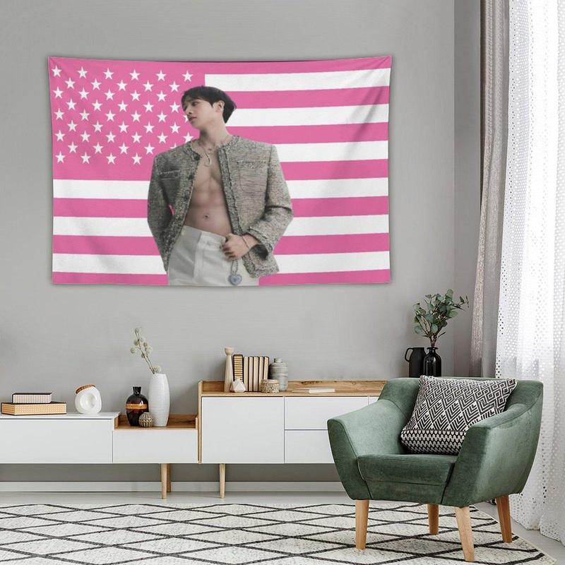 Art Tapestry Actor Star Wall Tapestry Bangchan Pink American Flag Poster Suitable for College Dormitory Bedroom Living Room Office Party Decoration Goods Gift