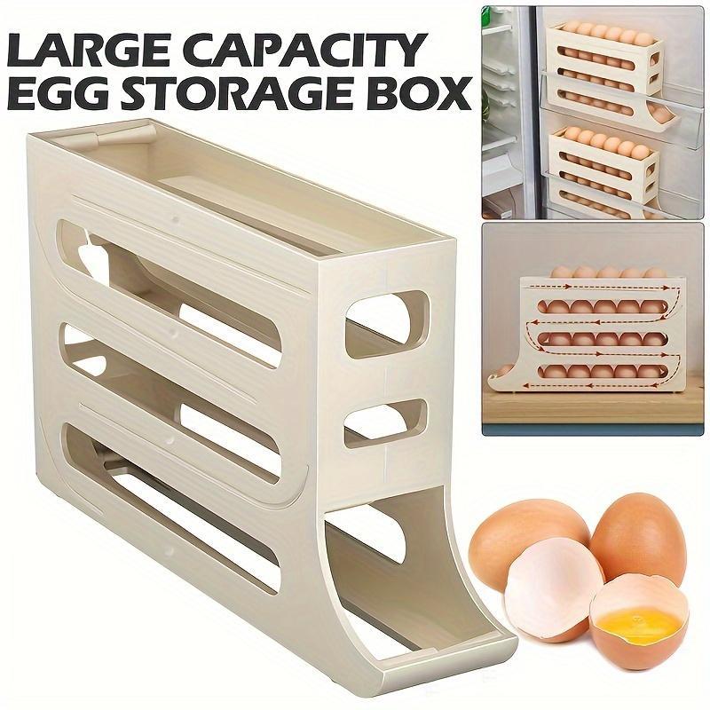 Refrigerator Egg Storage Box, Large Capacity Refrigerator Egg Holder, Automatic Egg Rolling Rack, Kitchen Storage Organizer