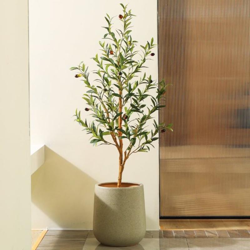 4 feet Artificial Olive Tree Indoor, Tall Faux Olive Tree in Black Plastic Pot, Artificial Plants with Natural Decorative Fruit Ornaments