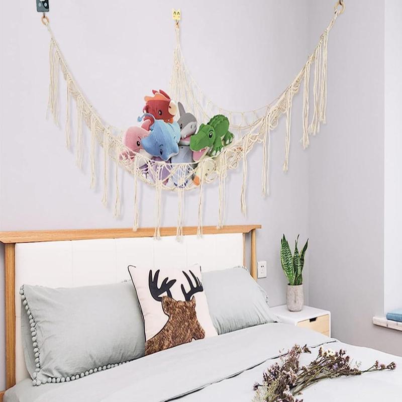 Plush Toy Net, 1 Count Hand-woven Rope Wall Mounted Triangular Toy Storage Corner Basket Organizer, Home Organizer for Living Room Bedroom Dormitory