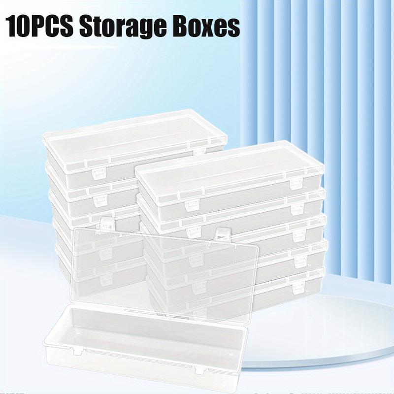 10 Pcak Plastic Storage Boxes, Small Storage Containers with Hinged Lids, Rectangle Clear Boxes for Beads, Jewelry, Game Pieces, Pens and Crafts Items