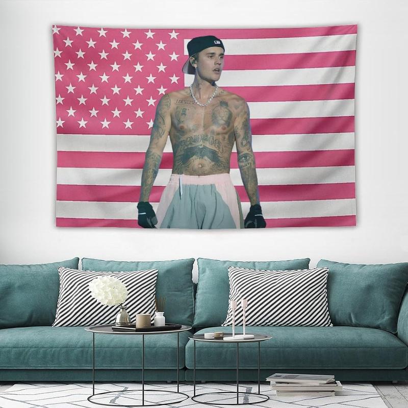 Justin Star Bieber Flag Tapestry Wall Tapestry Poster Suitable for College Dormitory Cave Bedroom Living Room Party Decoration Merch