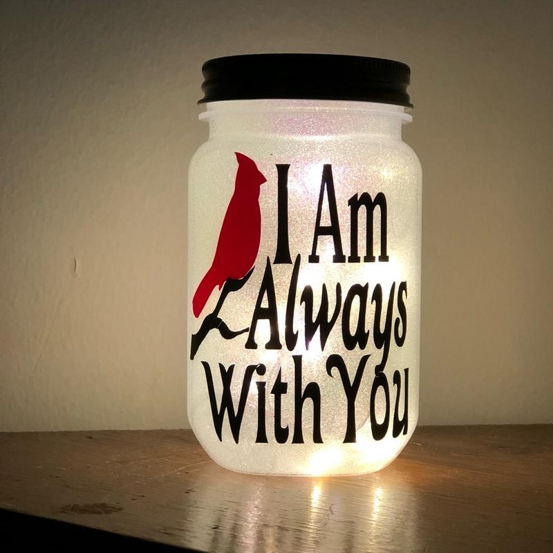 Glowing Red Cardinal memorial jar