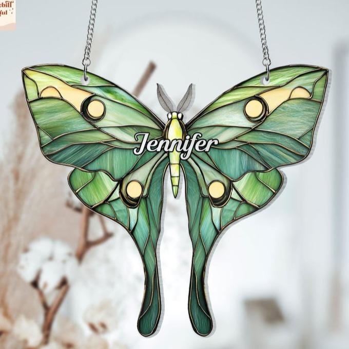 Customizable Luna Moth Butterfly Suncatcher Ornament, Personalized Acrylic Window , Unique Christmas Gift, Home Gift For Family Hangable Decoration