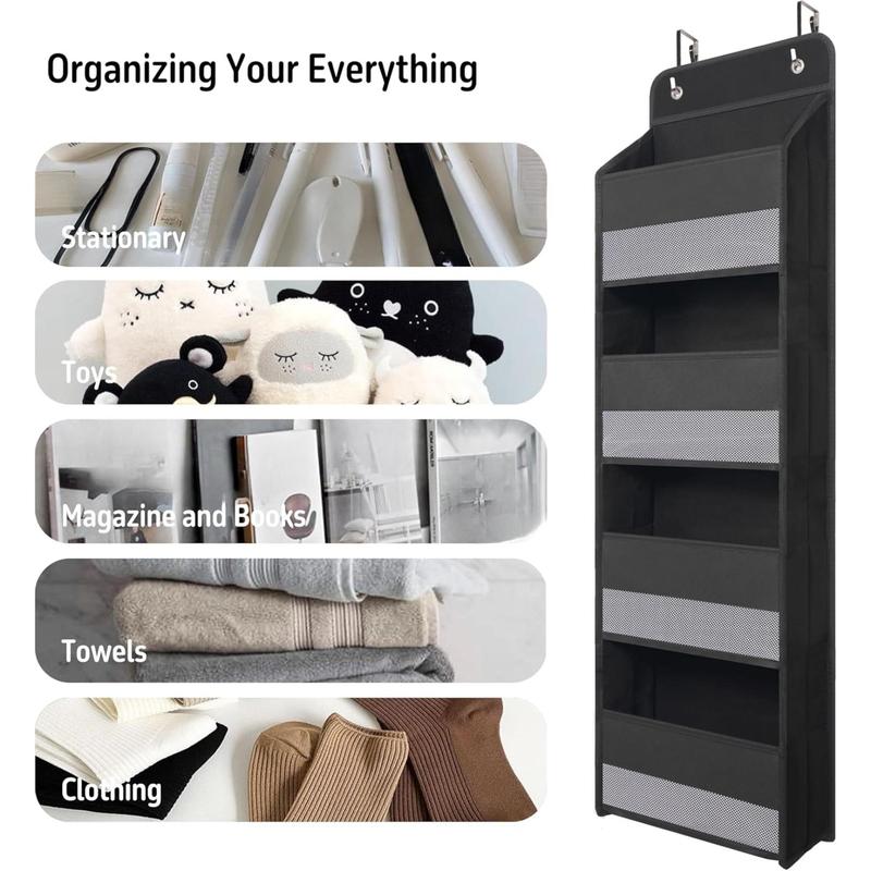 Over Door Organizer with 4 Large Capacity Pockets, Heavy Duty Hanging Organizer Storage, Black Hangable