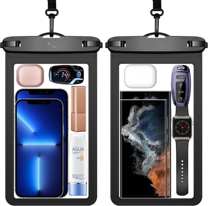 Large Waterproof Phone Pouch : 2 Pack Underwater Clear Cellphone Holder - Universal Water-Resistant Dry Bag Case with Neck Lanyard for iPhone Samsung Galaxy for Beach Swimming Pool