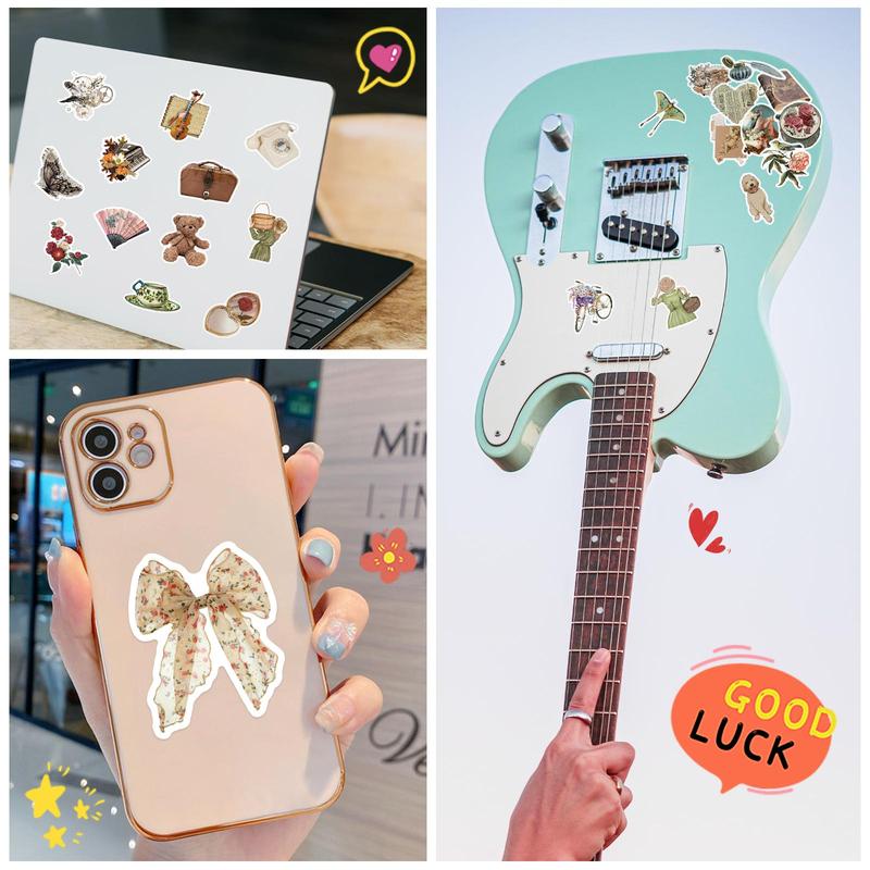 200pcs Pack Vintage Flower & Bird Pattern Graffiti Sticker, Waterproof Self Adhesive Decal, DIY Creative Paster For Gifts Bottle Refrigerator Phone Case Guitar