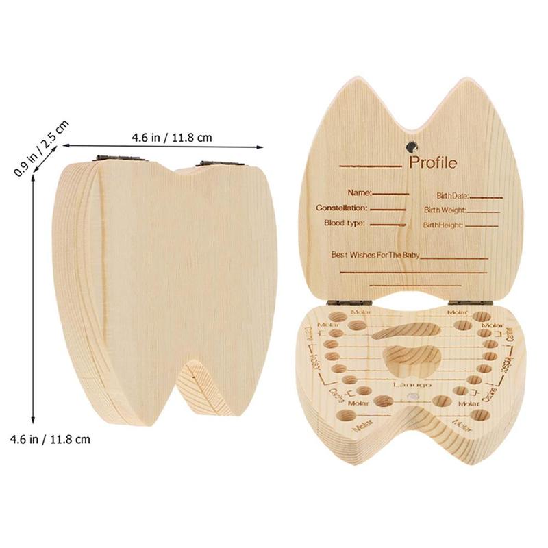 Wooden Letter Pattern Baby Tooth Fairy Box, 1 Count Kids Memory Milk Teeth Lanugo Umbilical Cord Storage Organizer, Newborn Keepsake Case for Home