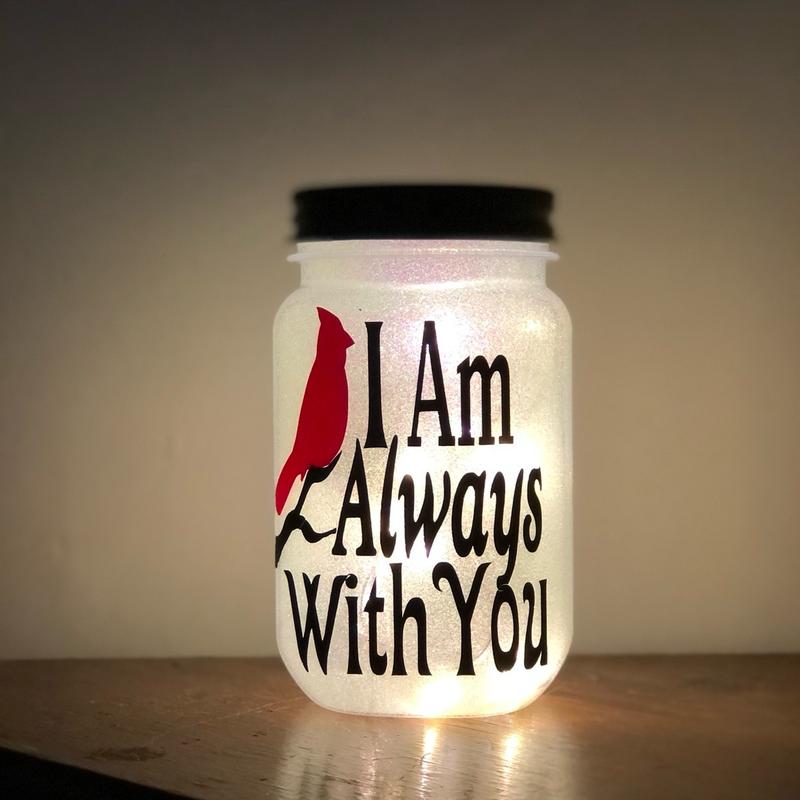 Glowing Red Cardinal memorial jar