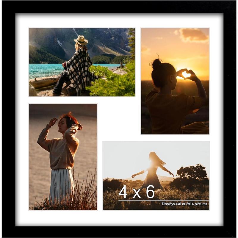 8x14 Collage Picture Frame, 4x6 Collage Picture Frame Displays Three 4x6 inch Photos, or 8x14 (Without Mat) for Available Horizontal Wall Mounting Display and Vertical, Black.