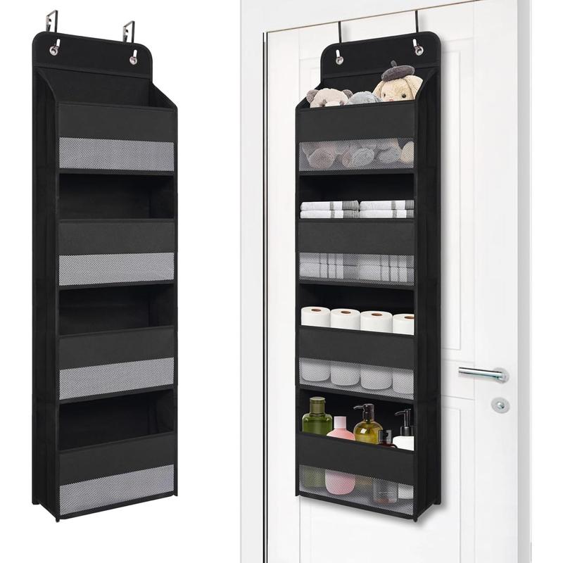 Over Door Organizer with 4 Large Capacity Pockets, Heavy Duty Hanging Organizer Storage, Black Hangable