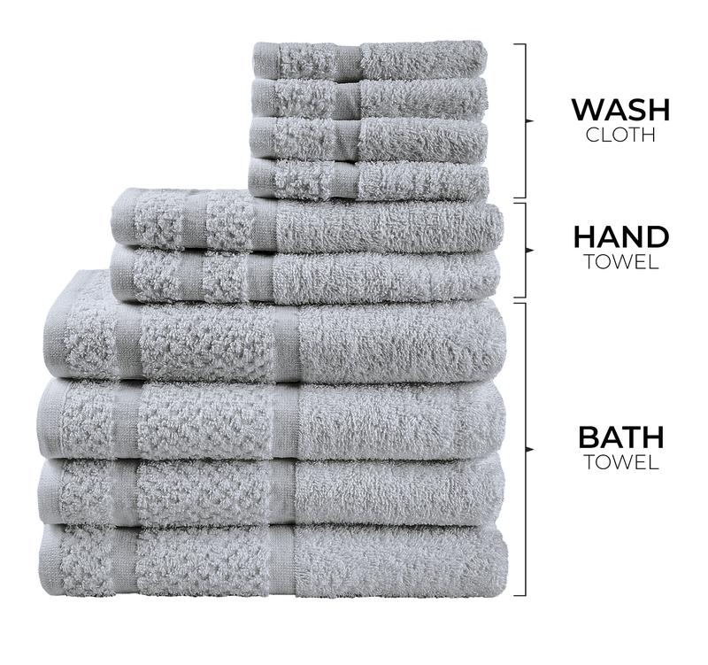 M.a.i.n.st.a.y.s. 10 Piece Bath Towel Set with Upgraded Softness & Durability, Gray or White