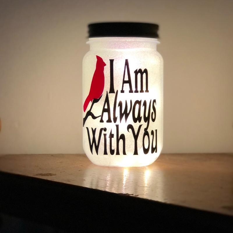 Glowing Red Cardinal memorial jar