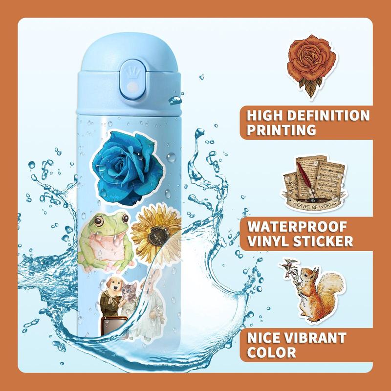 200pcs Pack Vintage Flower & Bird Pattern Graffiti Sticker, Waterproof Self Adhesive Decal, DIY Creative Paster For Gifts Bottle Refrigerator Phone Case Guitar