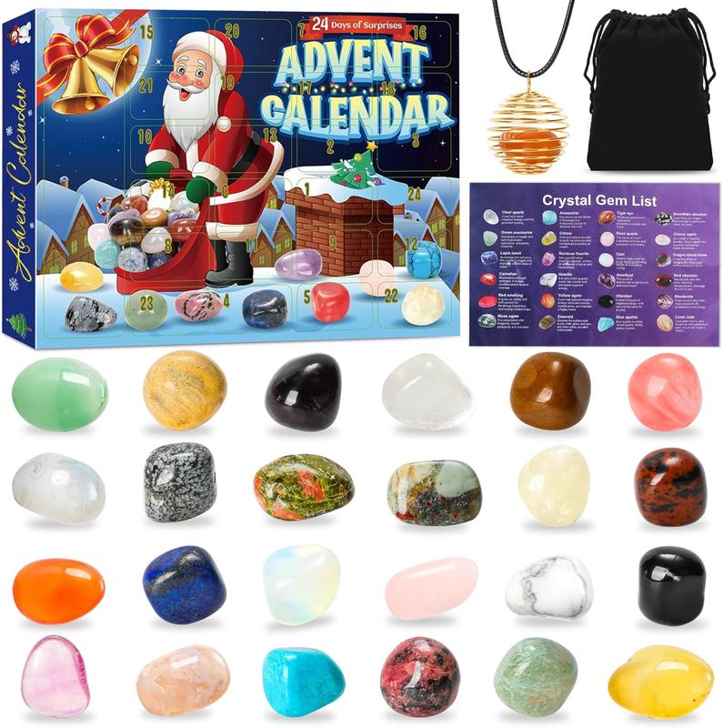 [BUY NOWWWW] 2024 Christmas Advent Calendar Gemstone - 24pcs Crystals and Healing Stones Kit with Holder Storage Bag - Christmas Countdown Rock Collection for Adults Teens Girls Boys Kids