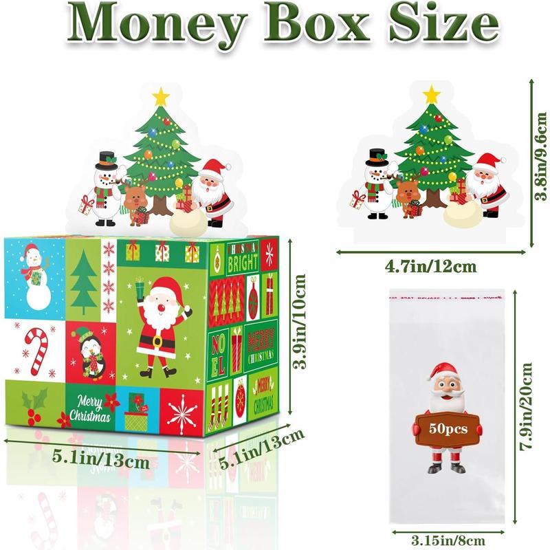 Christmas Cash Gift Piggy Bank, DIY Fun Holiday Cash Jar, Surprise Gift Box for Parents, Lovers and Friends, Including 50 Clear Bags