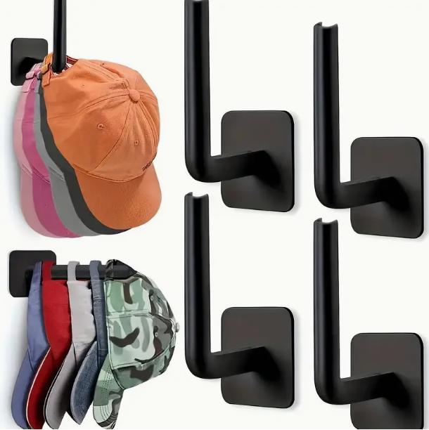 Wall Mounted Hat Storage Hook, 4 Counts Self Adhesive Hat Holder, Multifunctional Home Organizer for Entryway, Bathroom, Bedroom