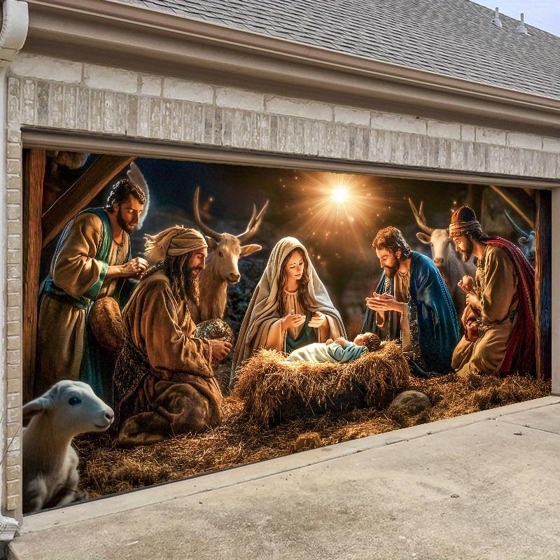 Religious figure' Birth Nativity Scene Garage Door Banner - 6x13ft Large Polyester Tapestry, Outdoor Holiday season Decor with Mary & Joseph, Perfect for Holiday & Party Atmosphere