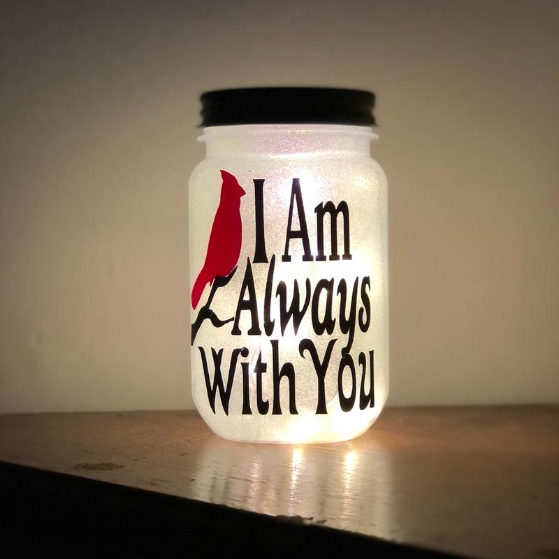 Glowing Red Cardinal memorial jar