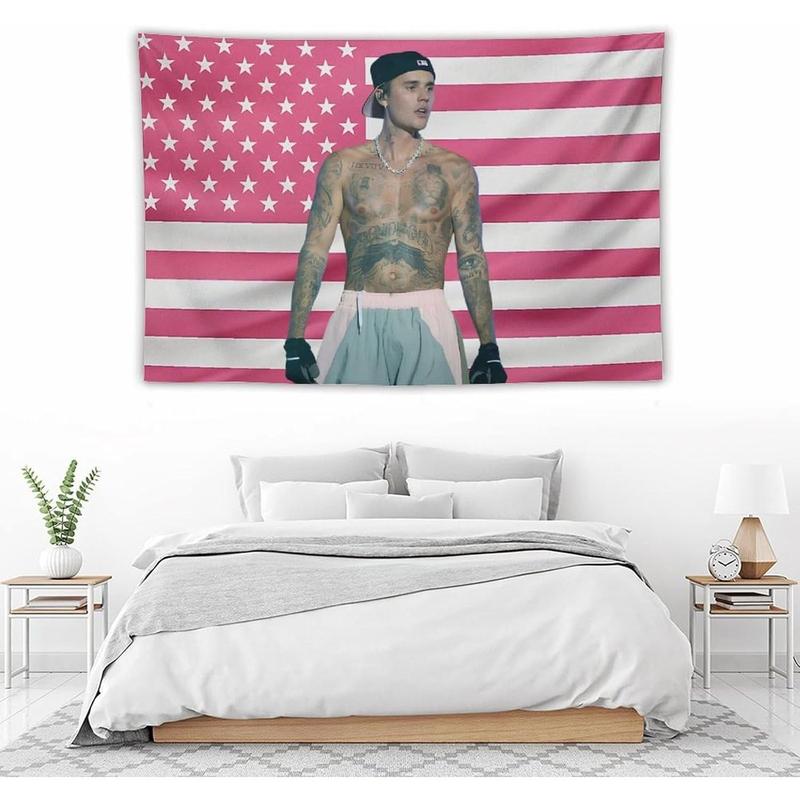 Justin Star Bieber Flag Tapestry Wall Tapestry Poster Suitable for College Dormitory Cave Bedroom Living Room Party Decoration Merch