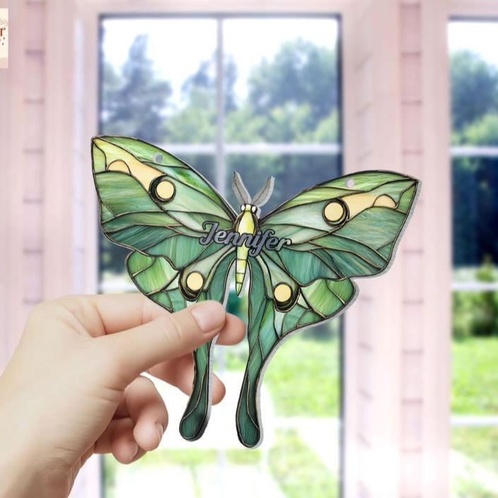 Customizable Luna Moth Butterfly Suncatcher Ornament, Personalized Acrylic Window , Unique Christmas Gift, Home Gift For Family Hangable Decoration