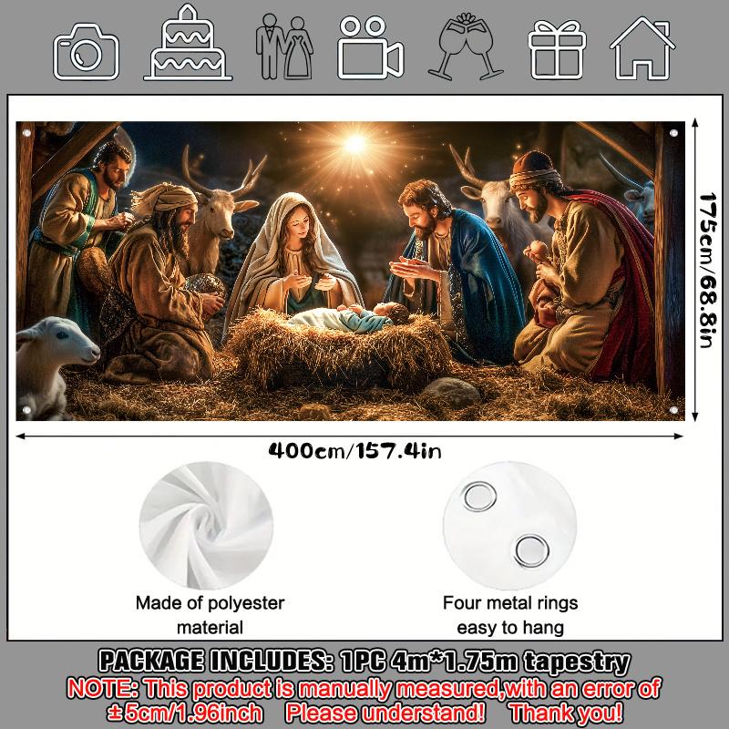 Religious figure' Birth Nativity Scene Garage Door Banner - 6x13ft Large Polyester Tapestry, Outdoor Holiday season Decor with Mary & Joseph, Perfect for Holiday & Party Atmosphere