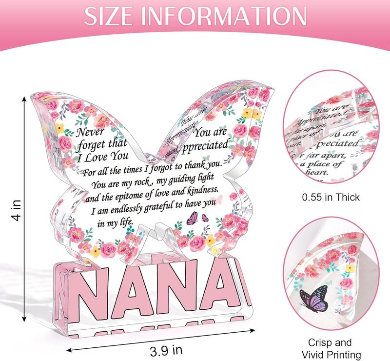 Nana Butterfly Acrylic Plaque Christmas Gifts for Grandma Nana Gifts from Grandkids, Nana Grandparents Gifts from Granddaughter Grandson, Birthday Gifts for Nana Grandma Grandmother Decoration Signs