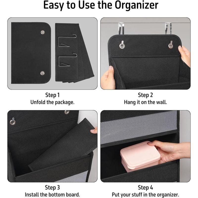 Over Door Organizer with 4 Large Capacity Pockets, Heavy Duty Hanging Organizer Storage, Black Hangable