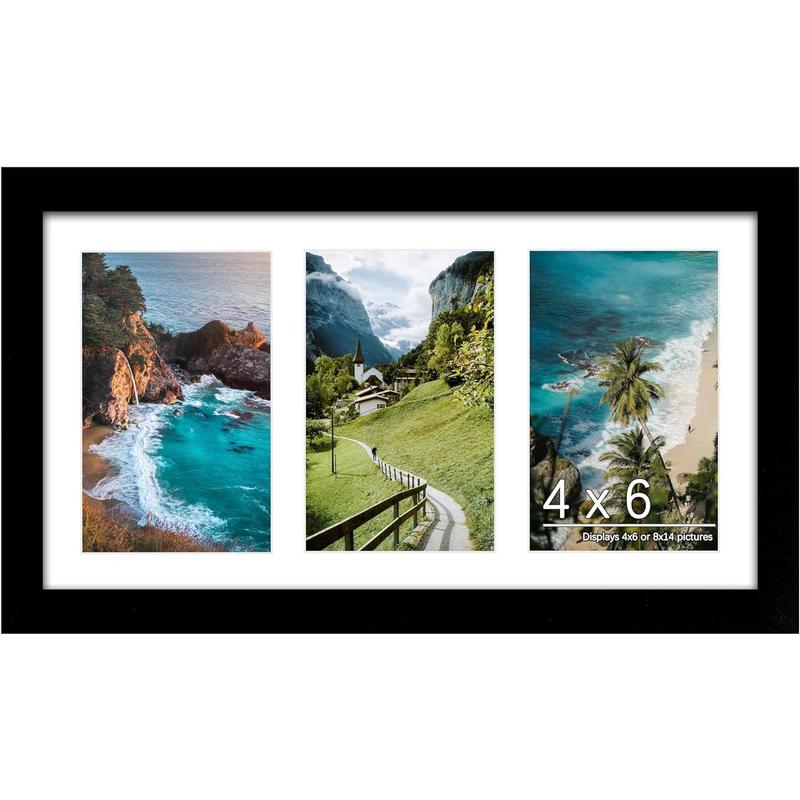 8x14 Collage Picture Frame, 4x6 Collage Picture Frame Displays Three 4x6 inch Photos, or 8x14 (Without Mat) for Available Horizontal Wall Mounting Display and Vertical, Black.