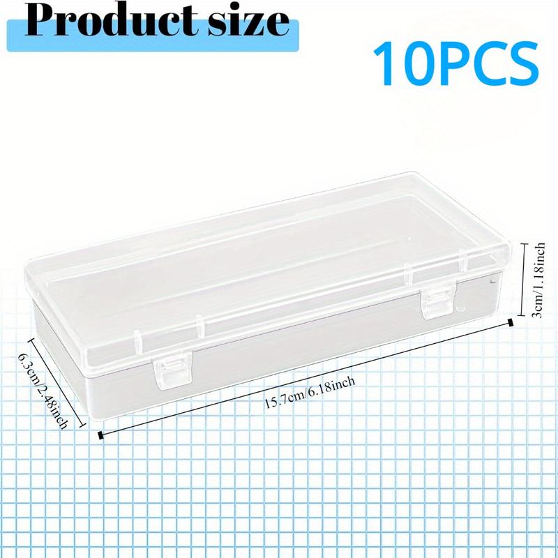 10 Pcak Plastic Storage Boxes, Small Storage Containers with Hinged Lids, Rectangle Clear Boxes for Beads, Jewelry, Game Pieces, Pens and Crafts Items