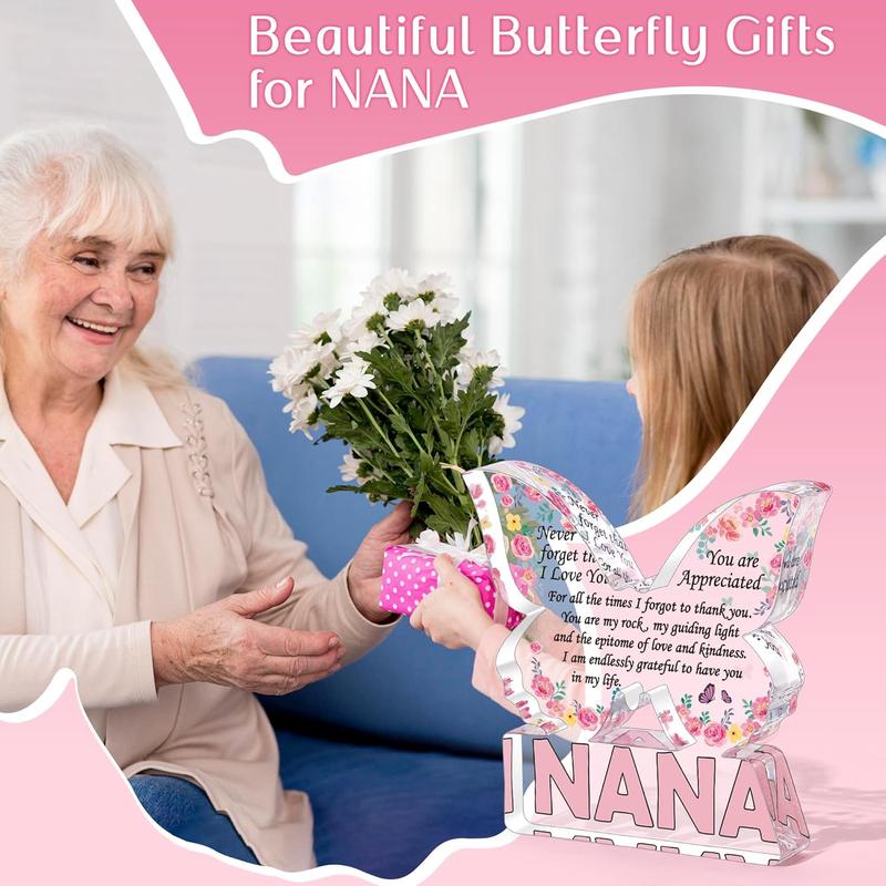 Nana Butterfly Acrylic Plaque Christmas Gifts for Grandma Nana Gifts from Grandkids, Nana Grandparents Gifts from Granddaughter Grandson, Birthday Gifts for Nana Grandma Grandmother Decoration Signs