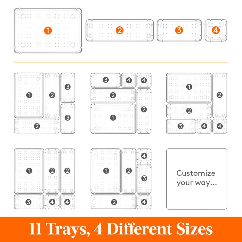 Lifewit Drawer Organizer Set Clear Plastic Desk Drawer Dividers Trays Dresser Storage Bins for Kitchen Organization and Separation, Box for Utensils, Gadgets, Pantry Items, Makeup and Jewelries, Bedroom, Bathroom, Office