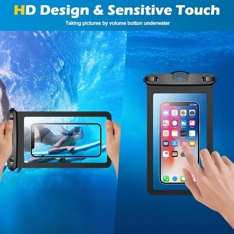 Large Waterproof Phone Pouch : 2 Pack Underwater Clear Cellphone Holder - Universal Water-Resistant Dry Bag Case with Neck Lanyard for iPhone Samsung Galaxy for Beach Swimming Pool