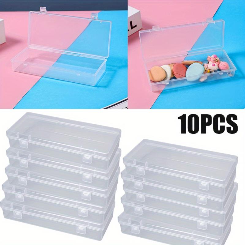 10 Pcak Plastic Storage Boxes, Small Storage Containers with Hinged Lids, Rectangle Clear Boxes for Beads, Jewelry, Game Pieces, Pens and Crafts Items